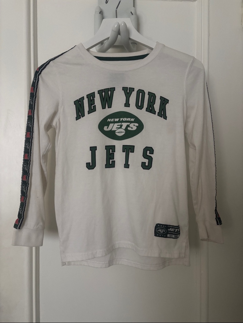 NFL New York Jets White Long Sleeve Tee with Green Logo